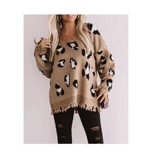 Entro Destroyed Animal Print Sweater XL EUC